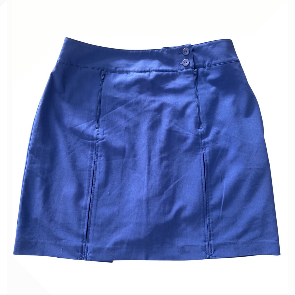 E P Pro Blue Mini Skirt with Side Zippers & Back‎ Button Pocket - Size 6